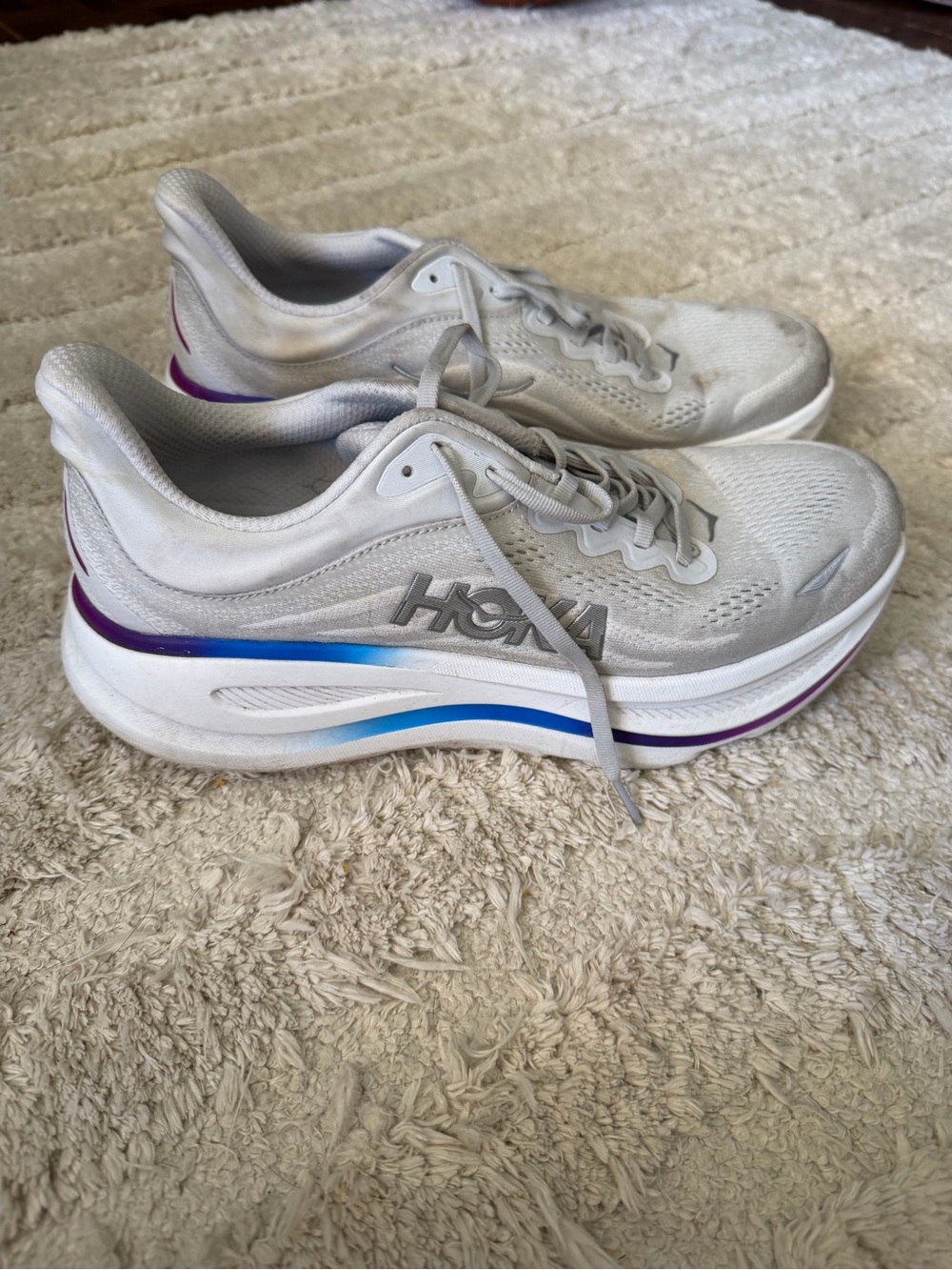 Hoka Women's White Running Shoes with Blue & Purple Trim